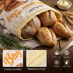 Reusable cotton beeswax bread bags for homemade bread