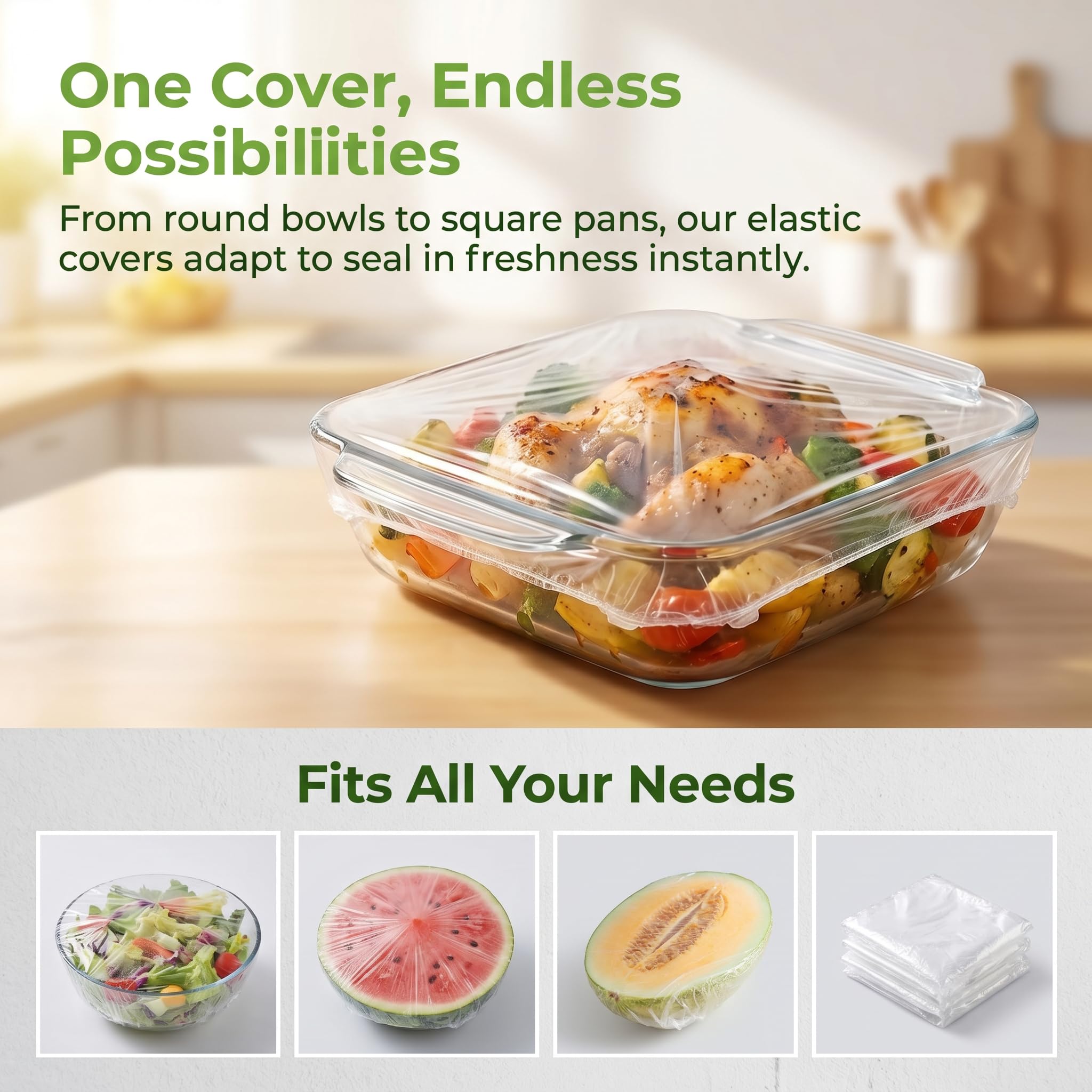 Stretchable lid fits bowls plates and bread proofing baskets
