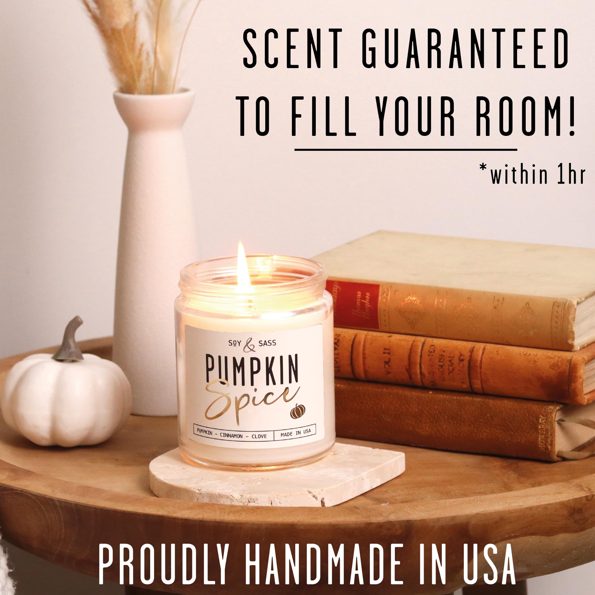 Reusable jar pumpkin spice candle for fall ambiance