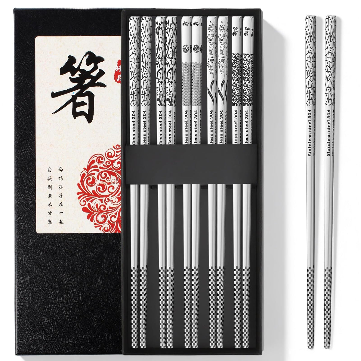 Reusable Metal Chopsticks 304 stainless steel set of 5 pairs