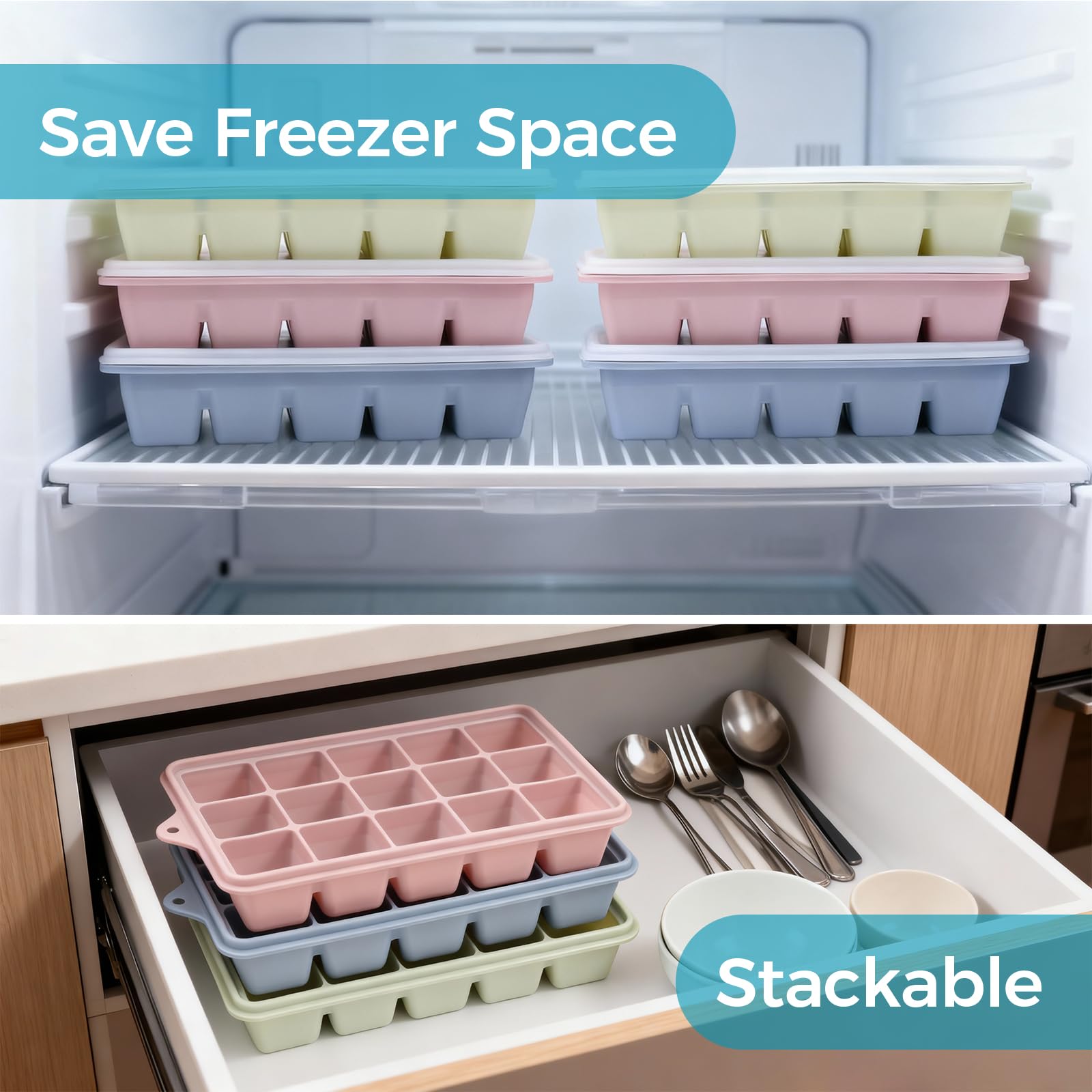 Reusable silicone ice cube trays for home kitchen