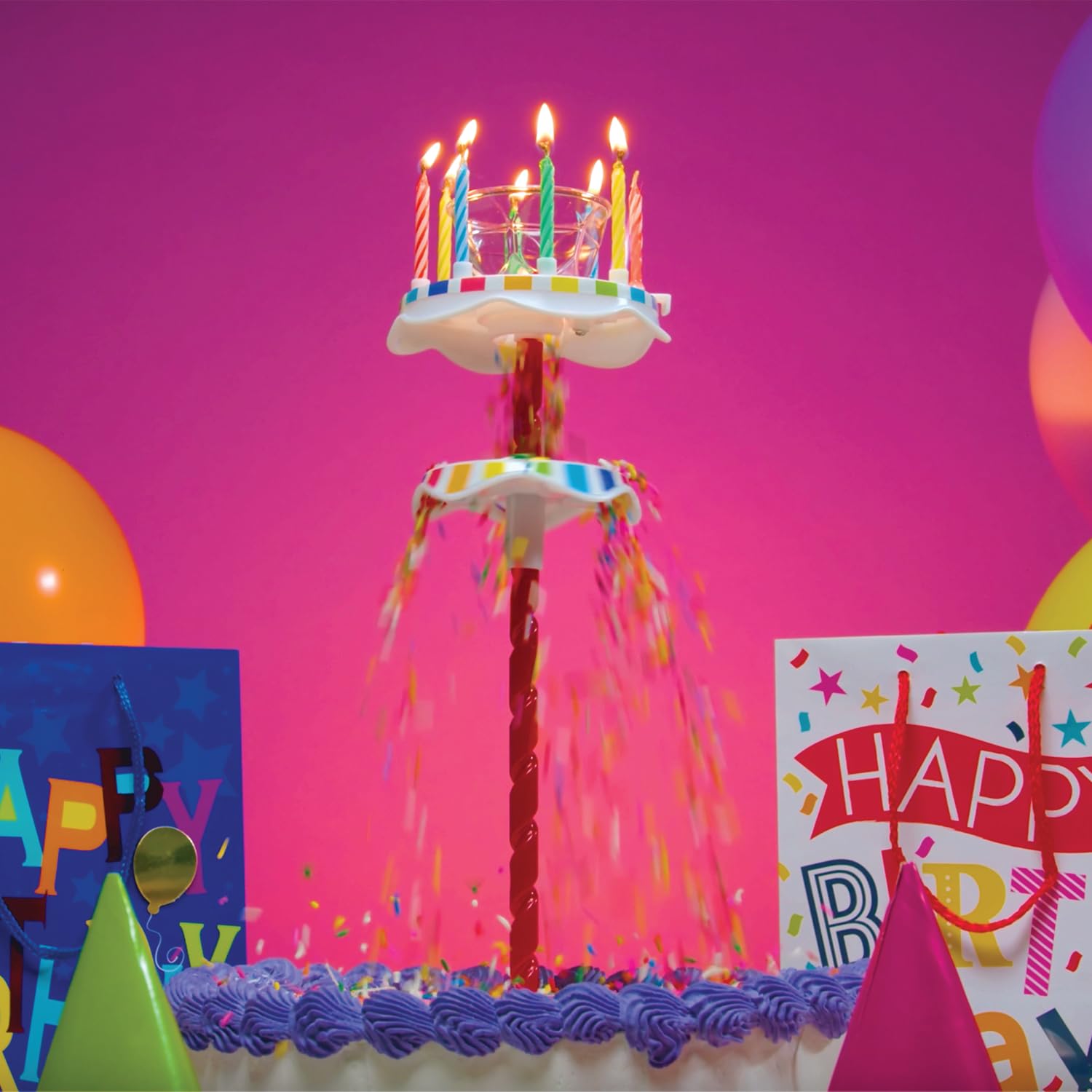 Cake decoration with colorful sprinkles from Sprinkle Fountain