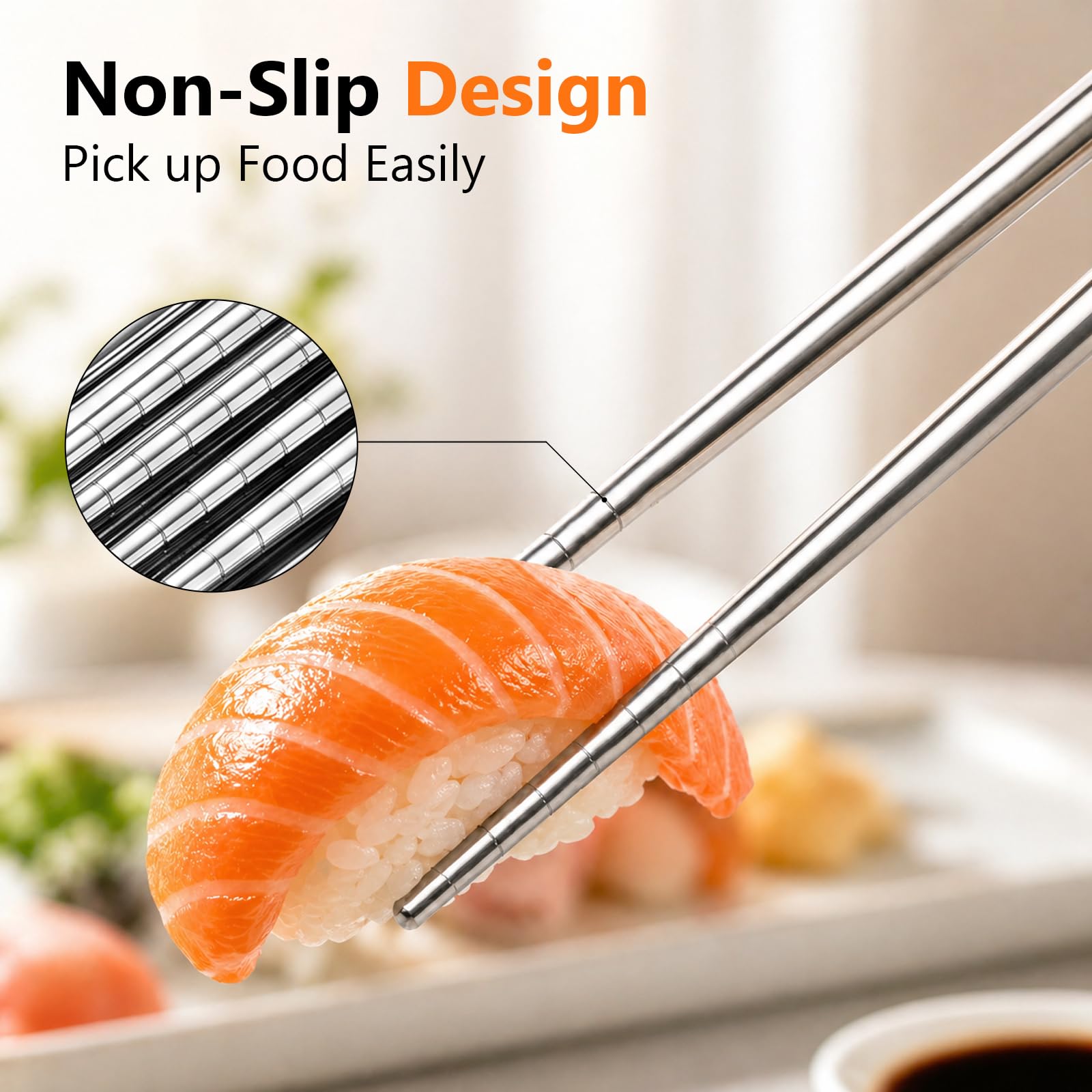 Dishwasher safe Maclia metal chopsticks 6 pairs