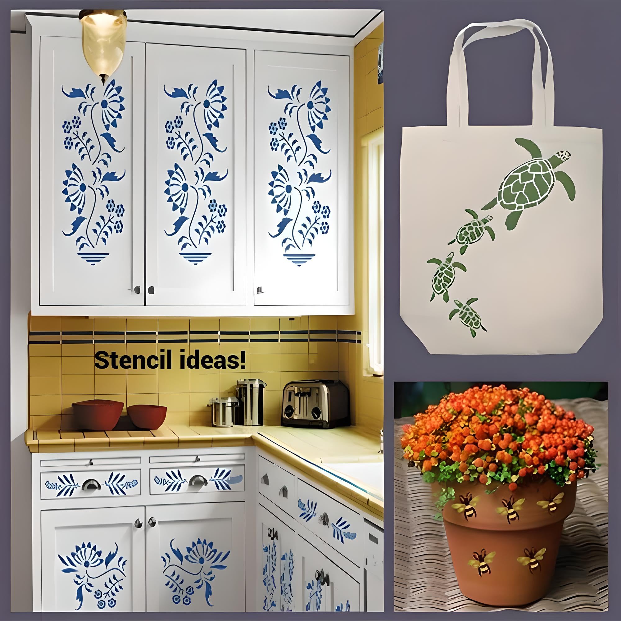 Stencils for wood fabric glass metal paper skin