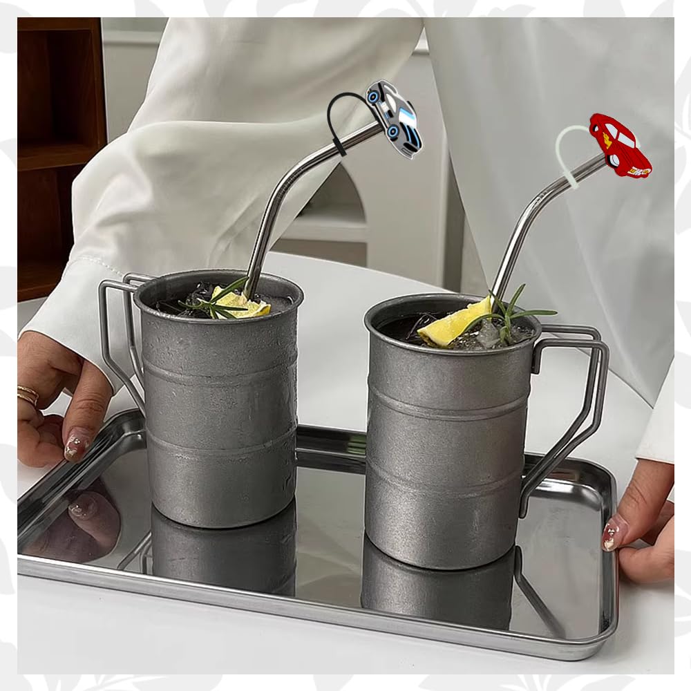 Food-grade silicone reusable straw covers with race car design