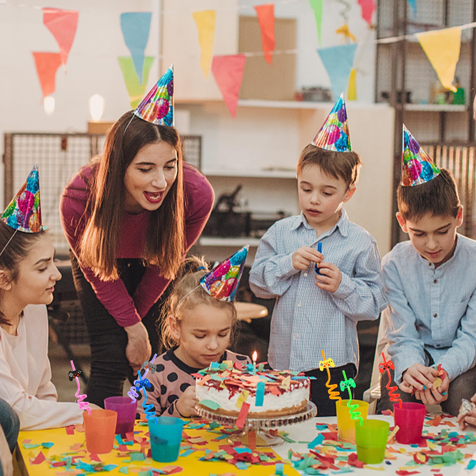 Reusable video game straws for birthdays and events