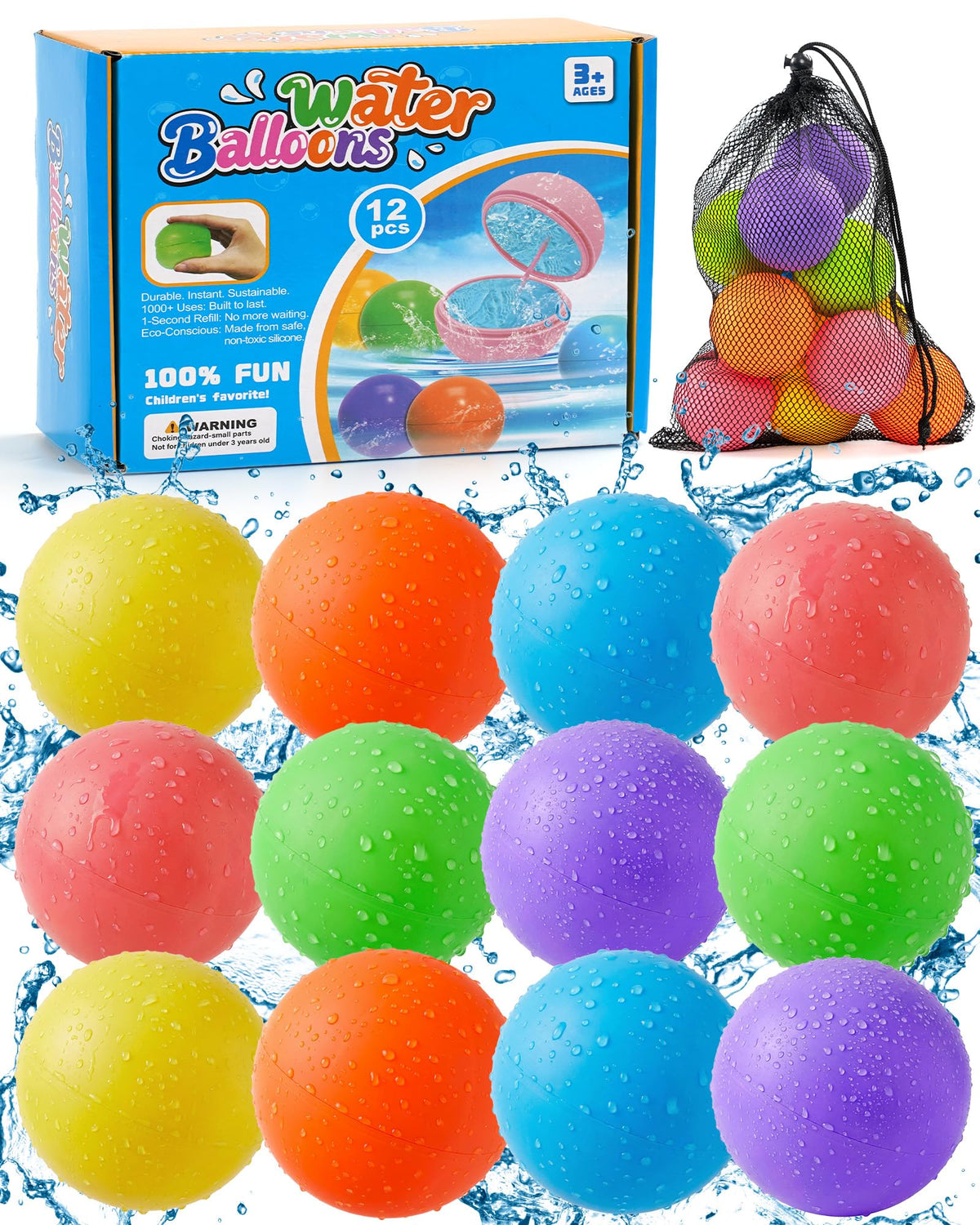12 pack of reusable water balloons for summer play