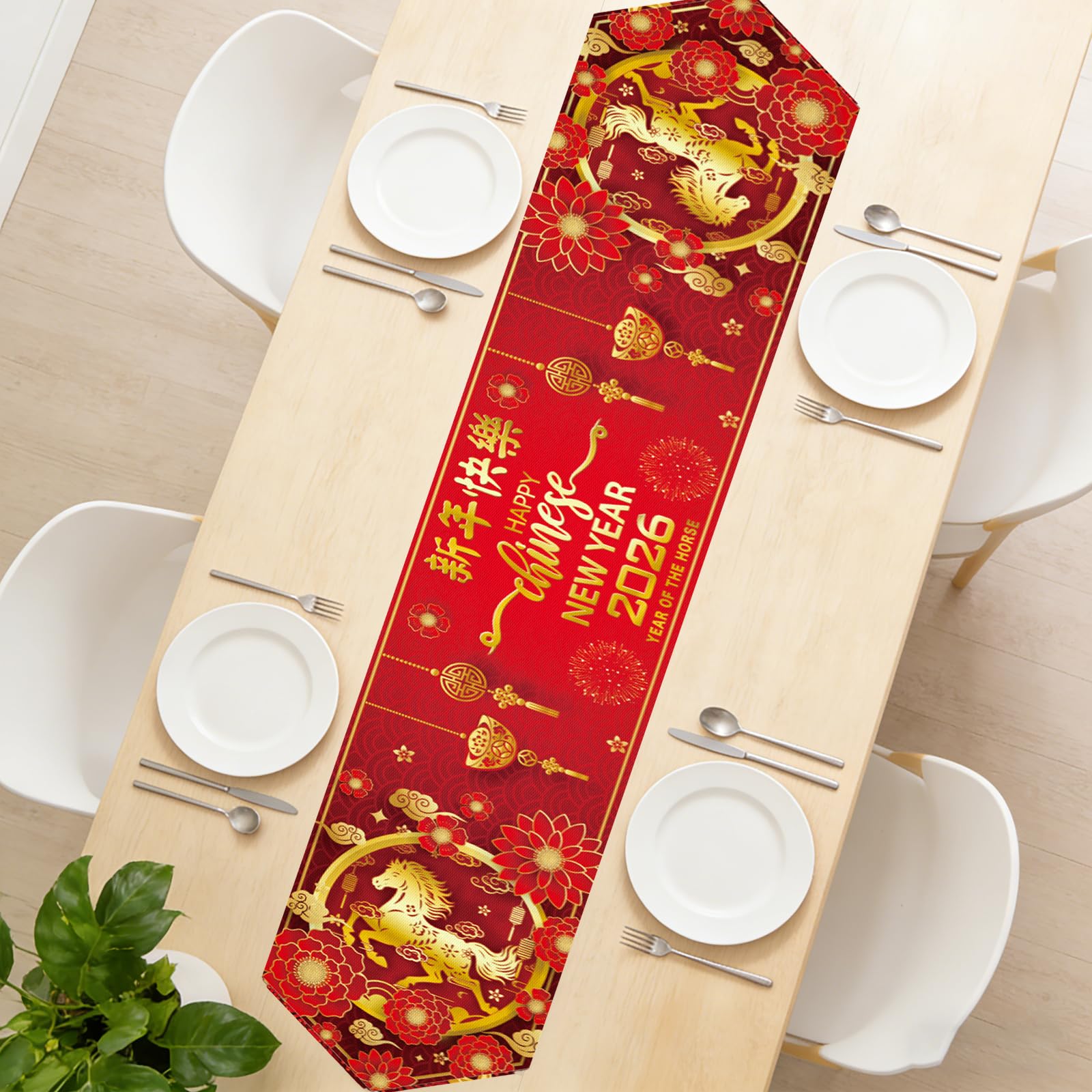 Festive red and gold table runner for family dinners