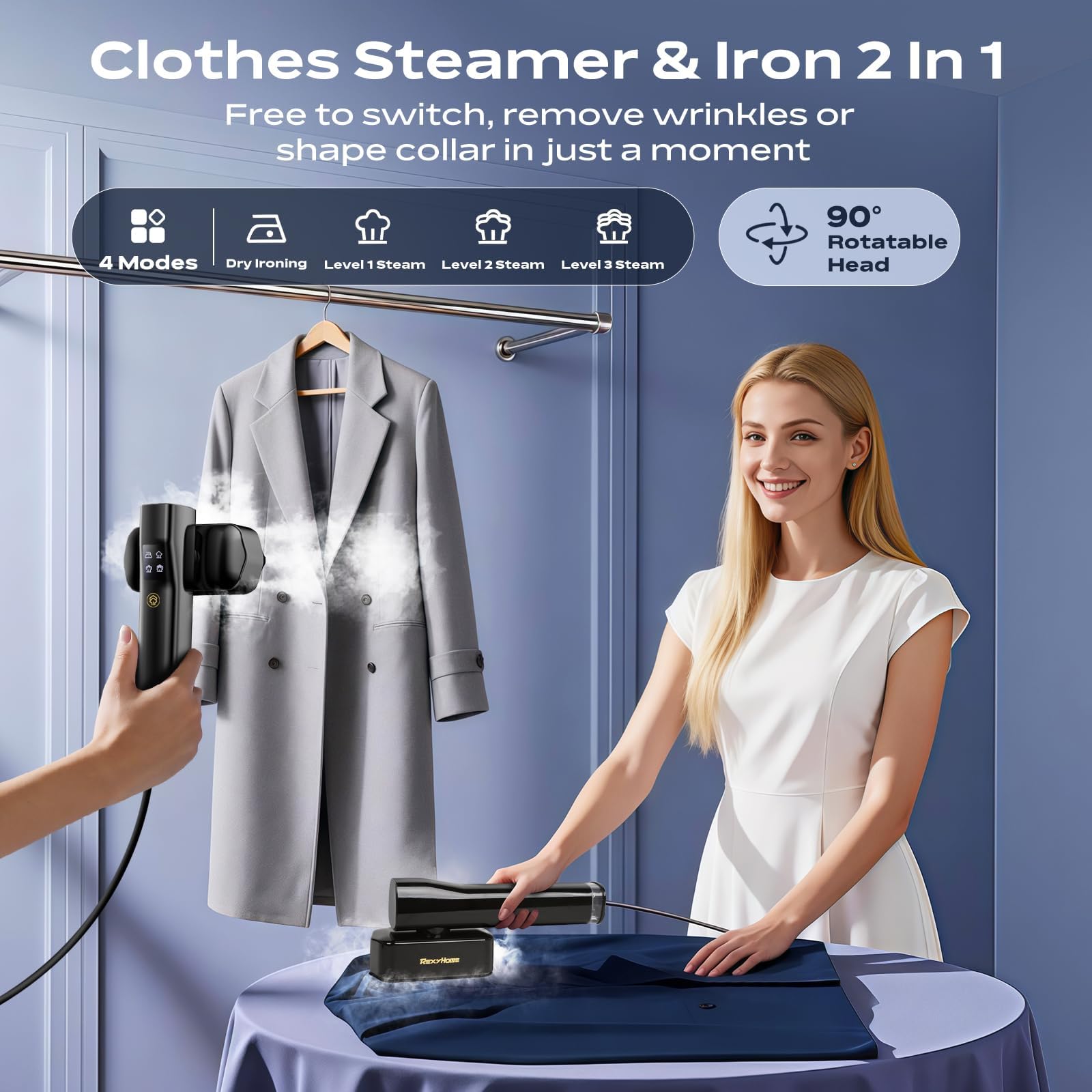 REXYHOME 2-in-1 steamer iron for clothes