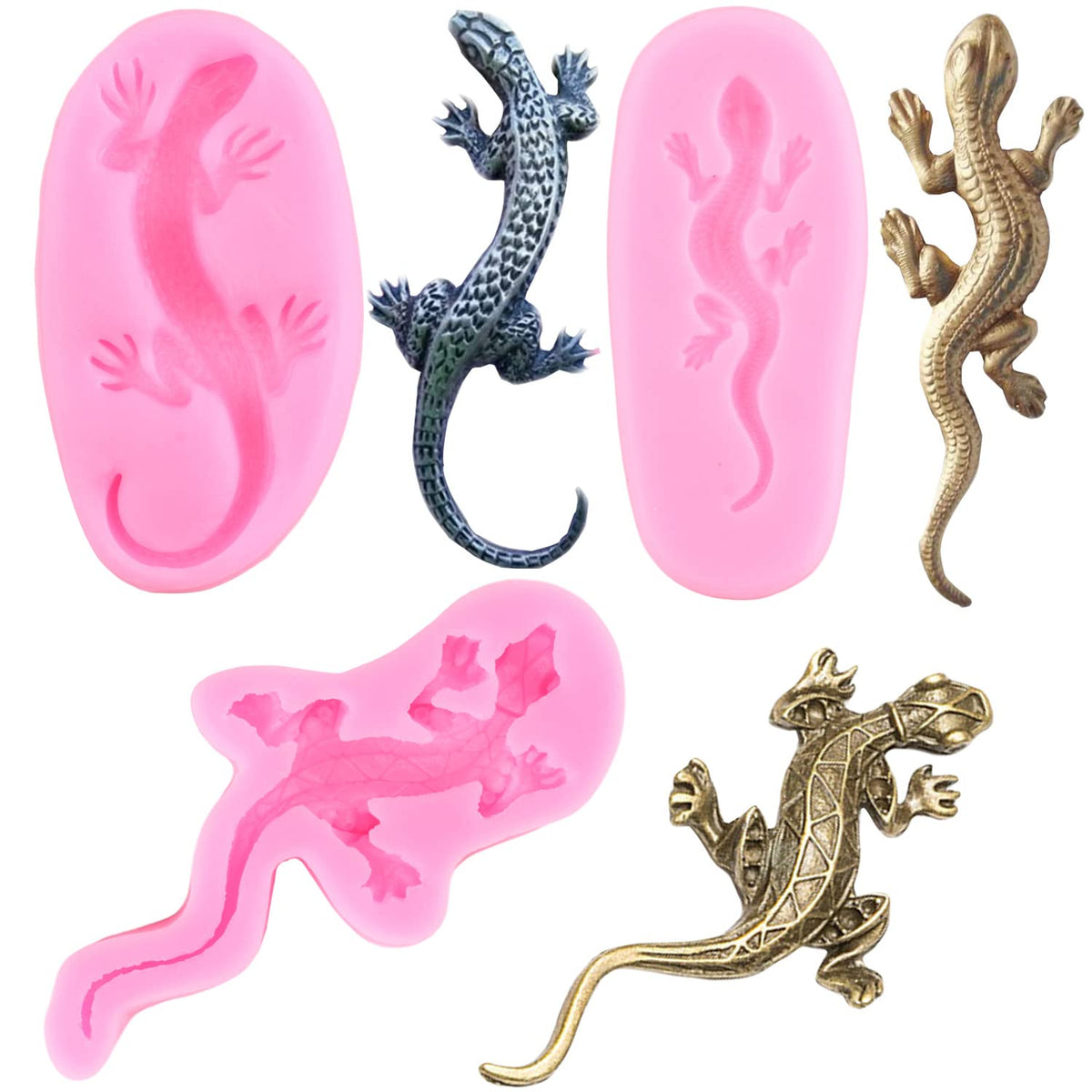 RFGHAC 3D Lizard Gecko silicone fondant mold set of 3 for cake decorating