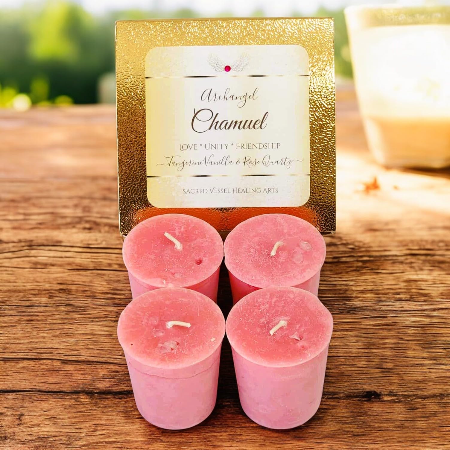Rhinestone studded box packaging for Archangel Chamuel candles