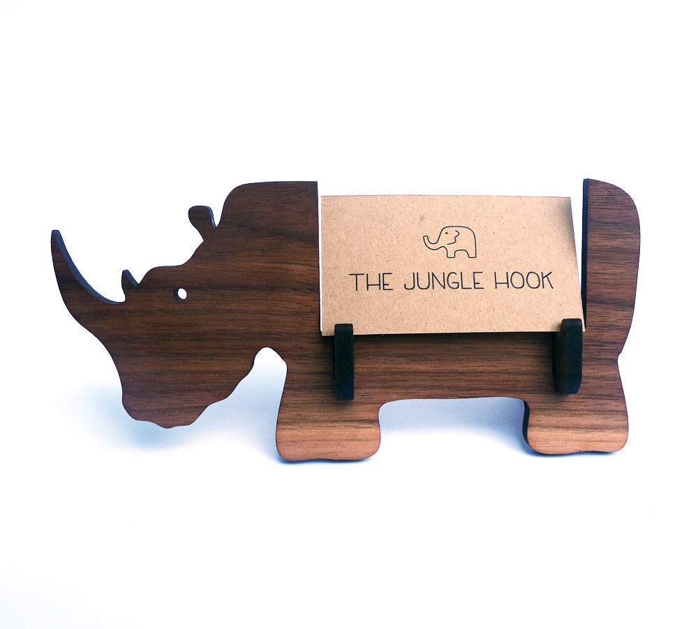 Rhino business card holder made from solid walnut wood