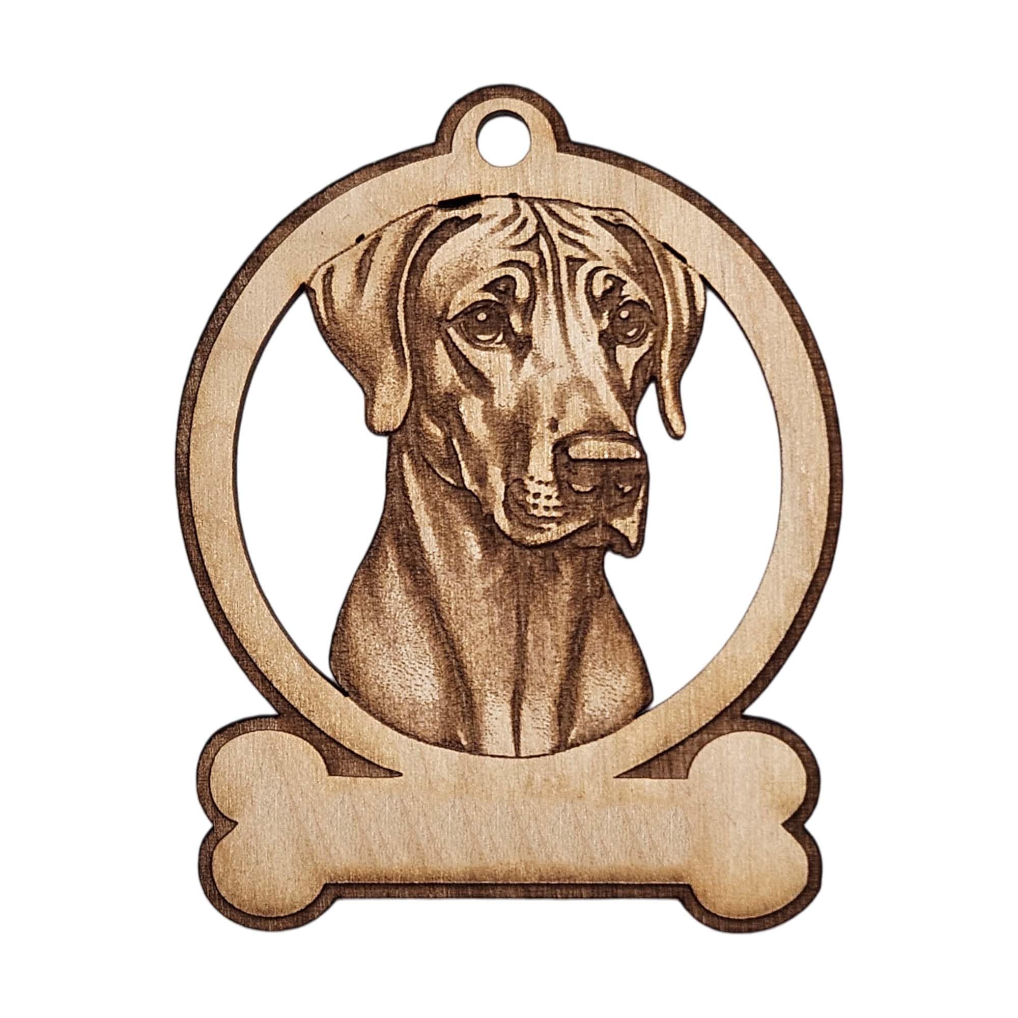 Rhodesian Ridgeback Ornament wood finish on Christmas tree