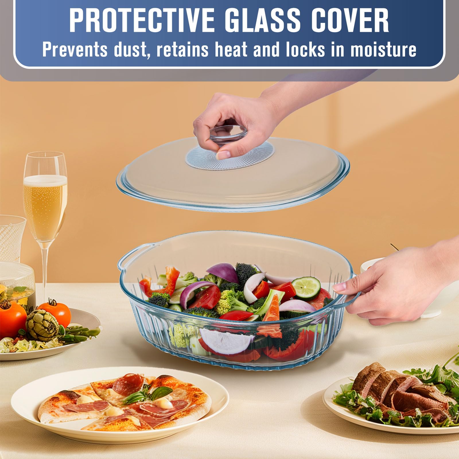 Oval ribbed glass dish with wide handles