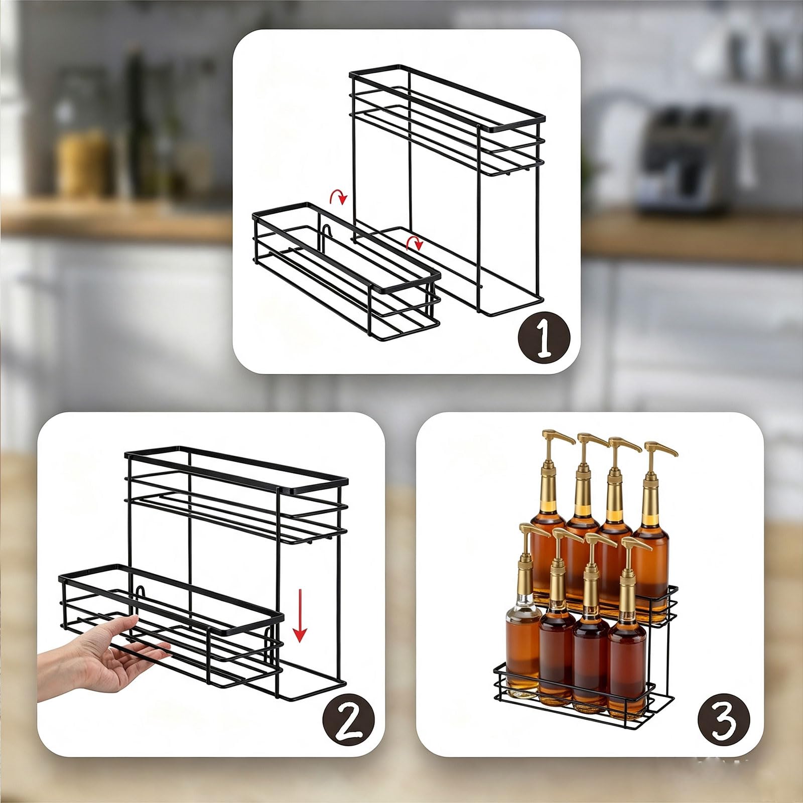 Rice rat syrup organizer fits 25.4 oz Torani and Monin bottles