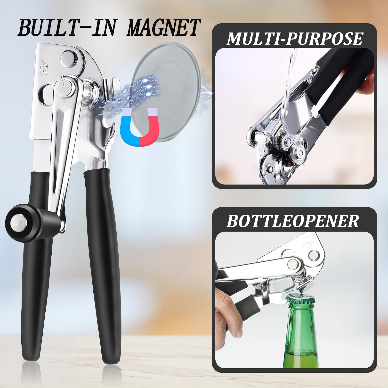 Non-slip rubber grip handle on can opener
