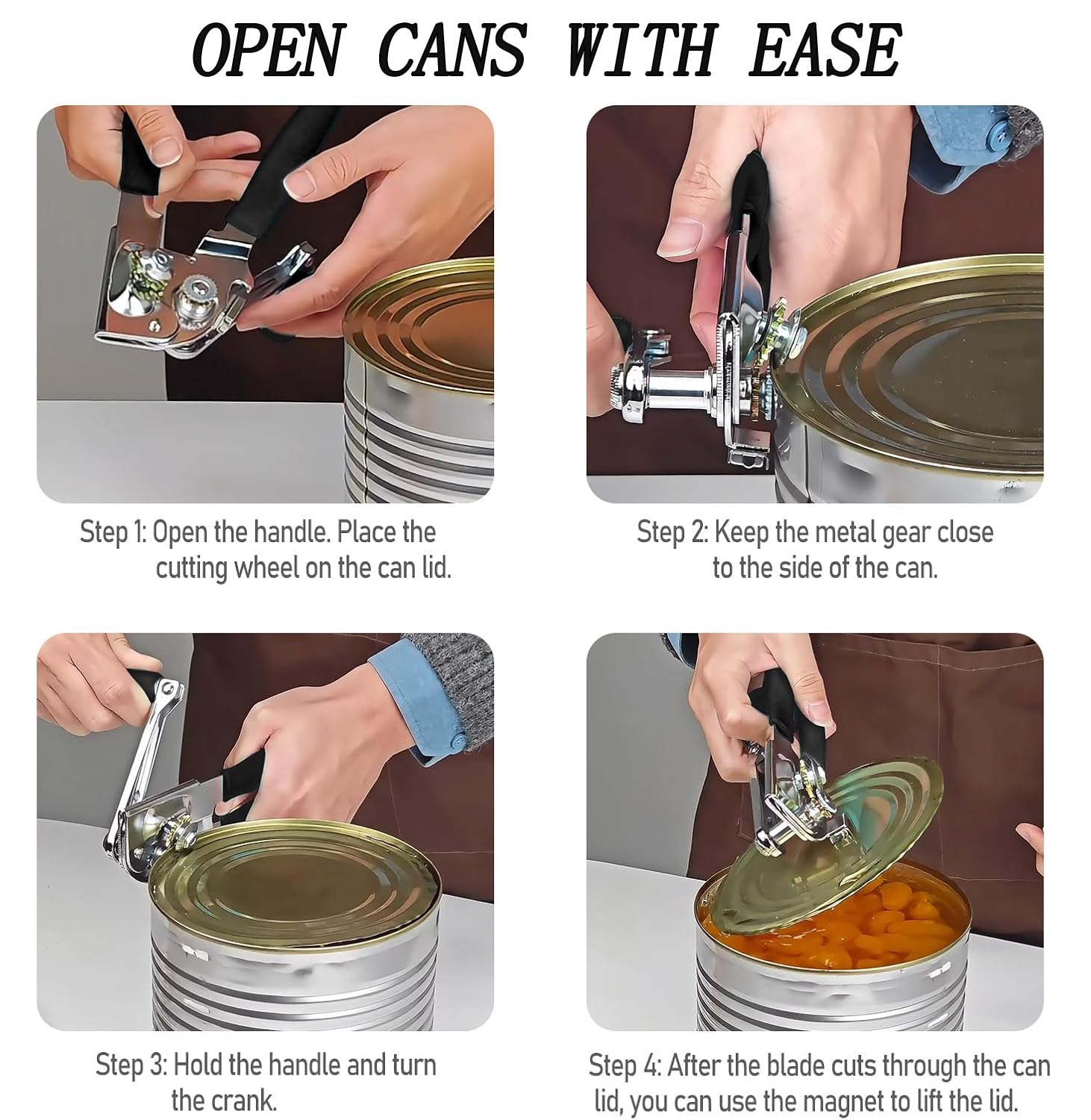 Crank handle folds down for easy storage