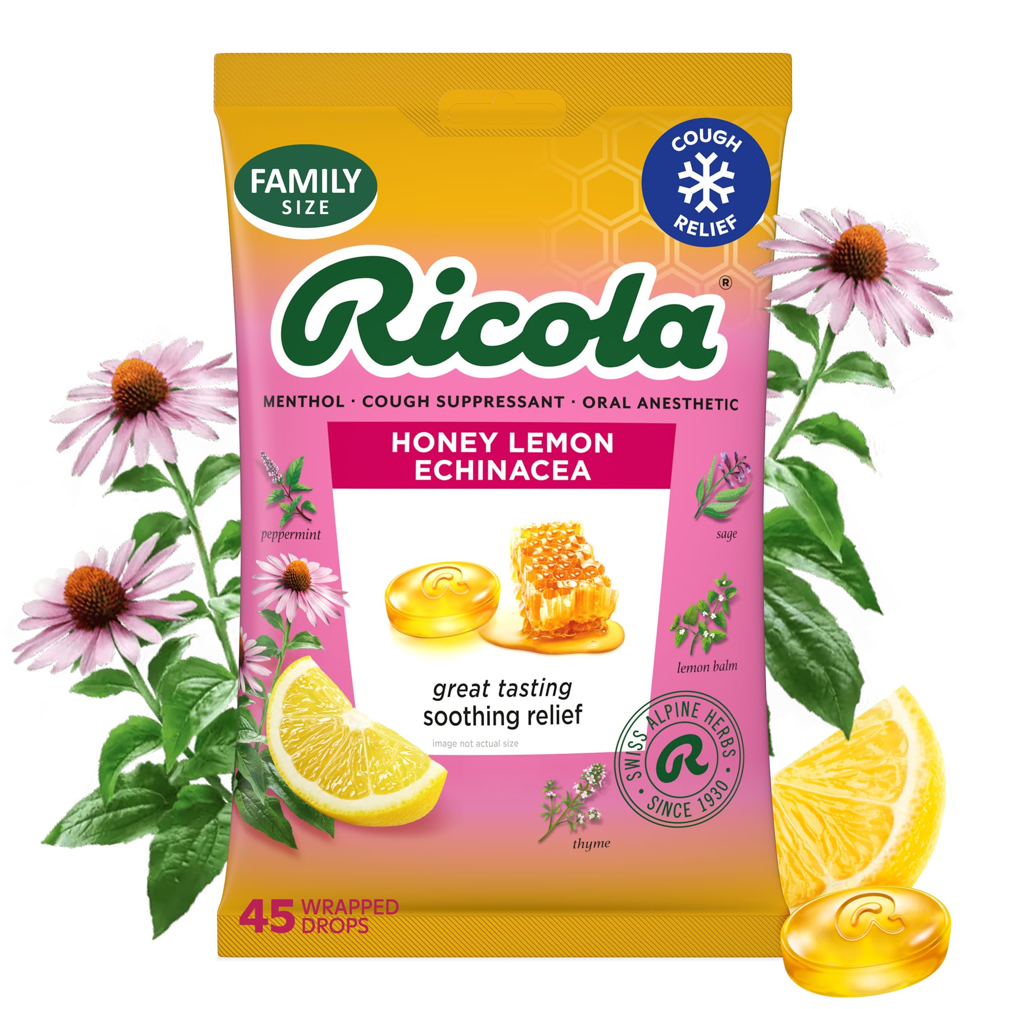 Ricola throat drops echinacea honey lemon 45 count package