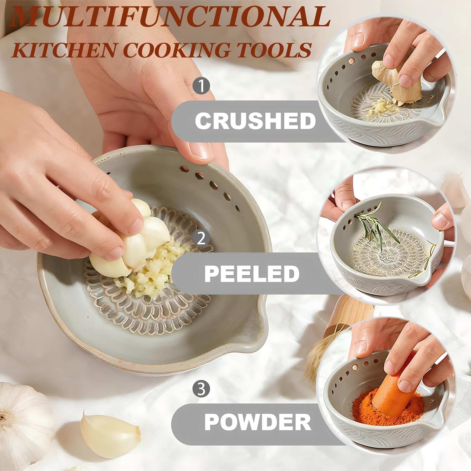 ceramic garlic grater plate with 10oz bowl side view