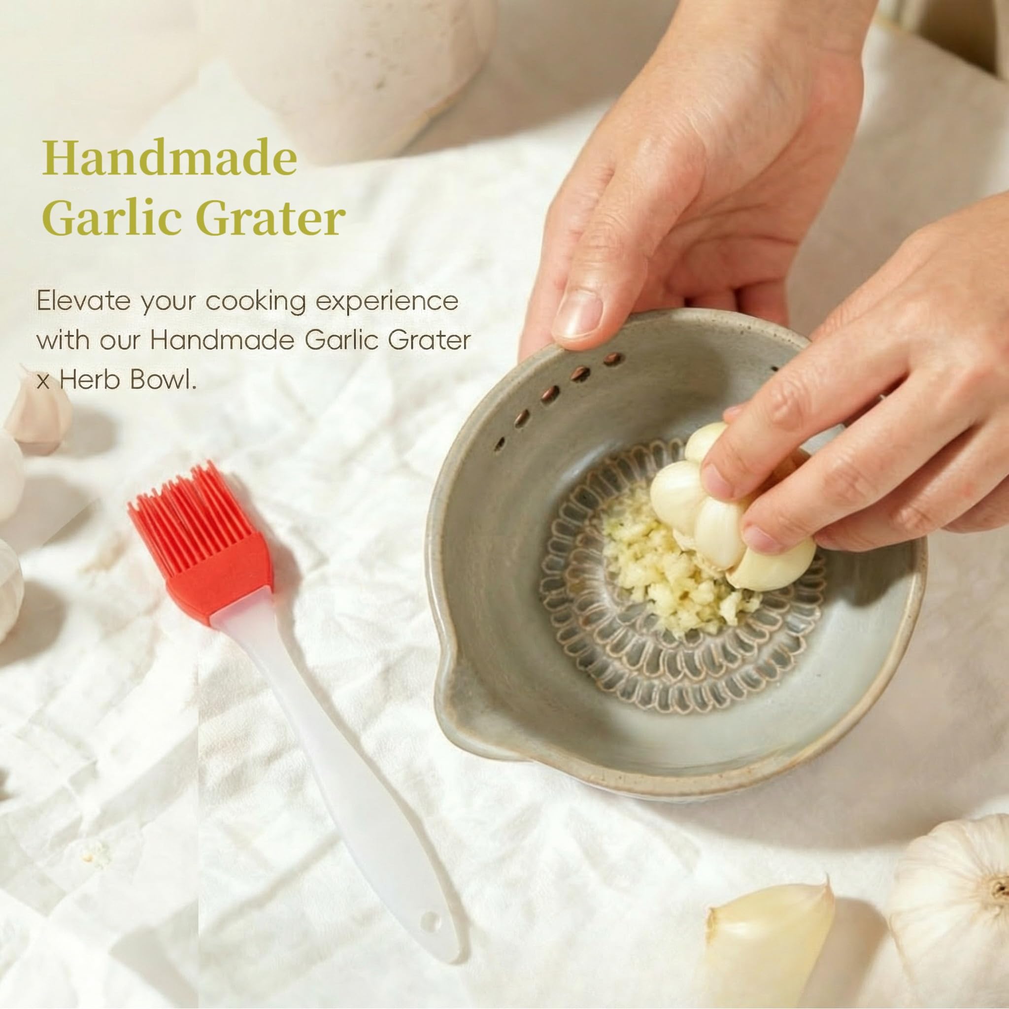 silicone brush included for collecting grated ingredients
