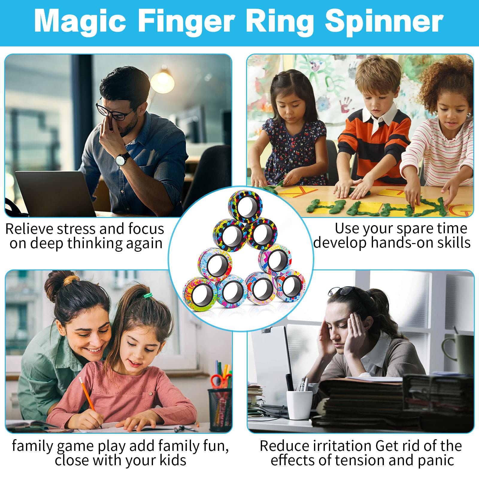 Smooth surface and rounded corners magnetic ring fidget toy