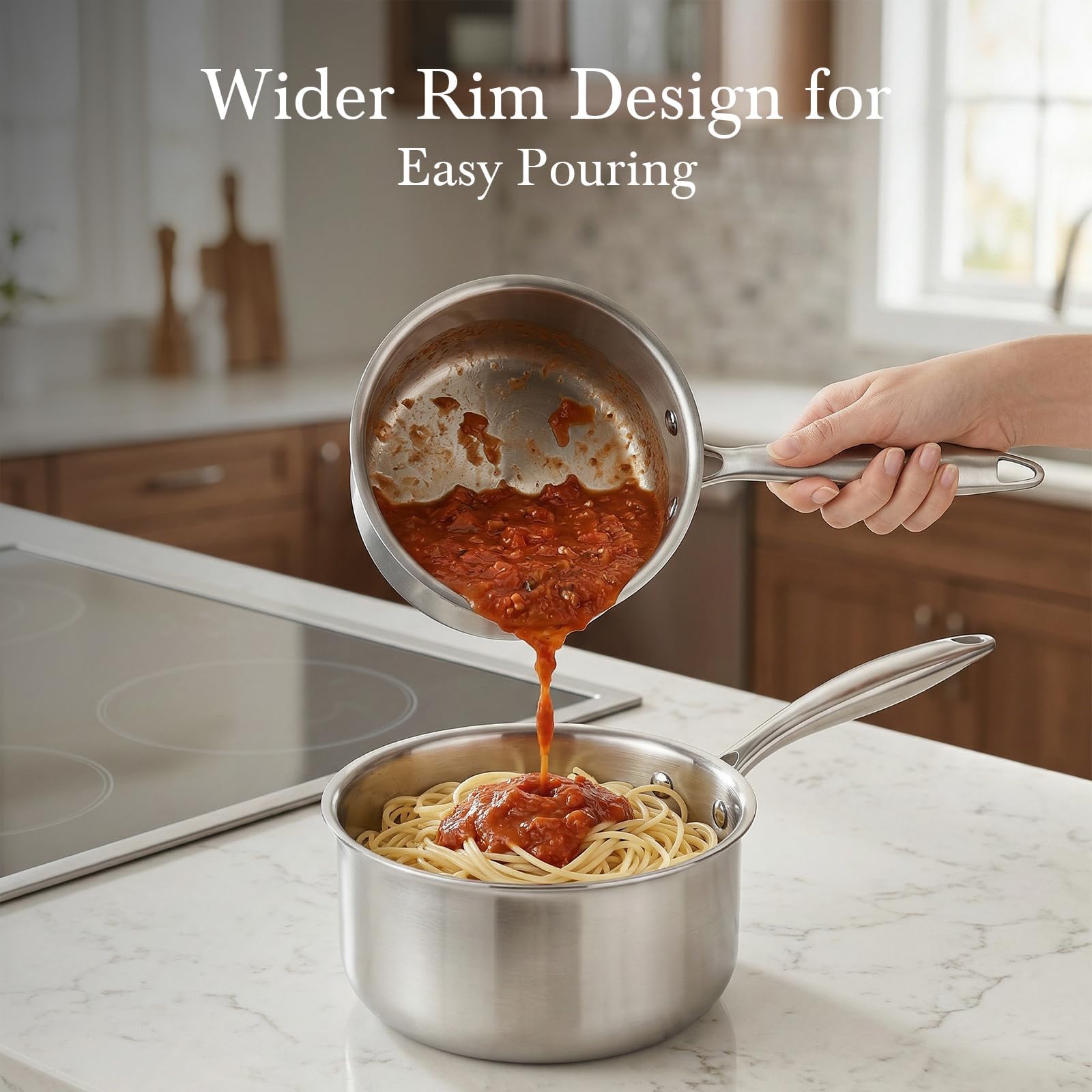 Riveted stainless steel handle and lid
