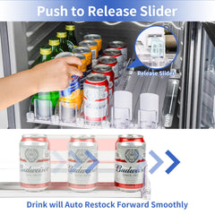 Adjustable side rails holding 12oz cans and 20oz bottles