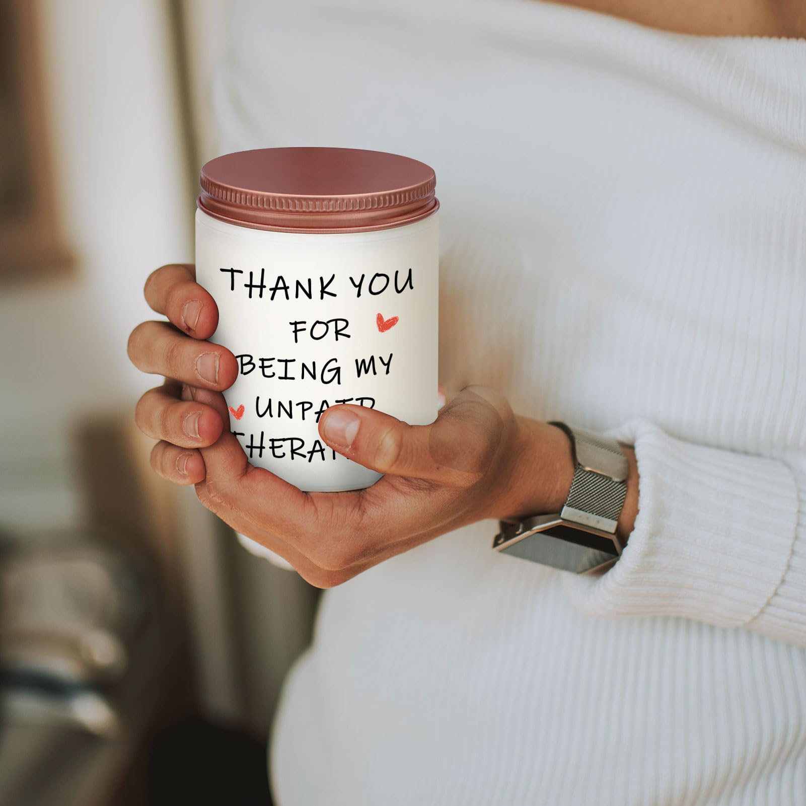 Funny gag gift candle with unpaid therapist quote