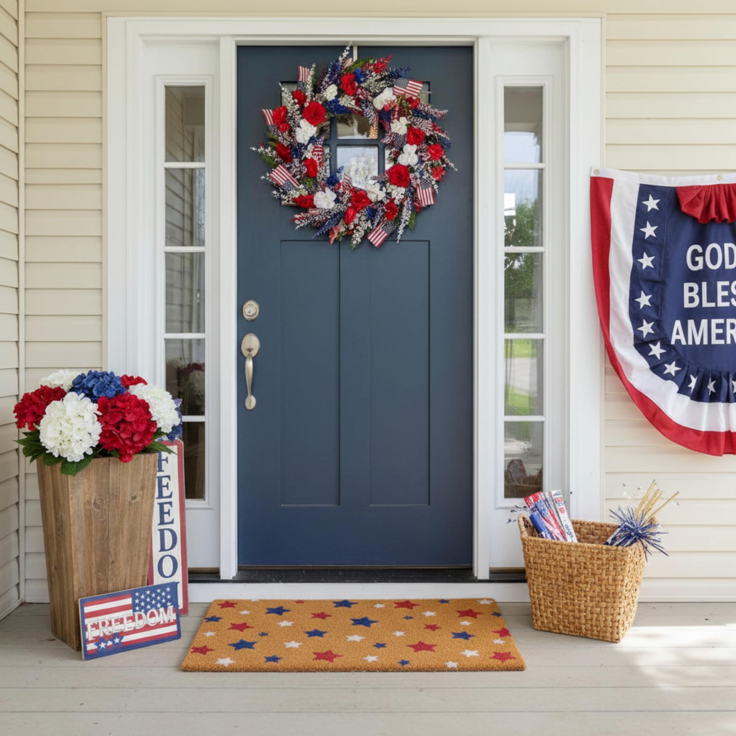 Seasonal patriotic doormat for front door decor