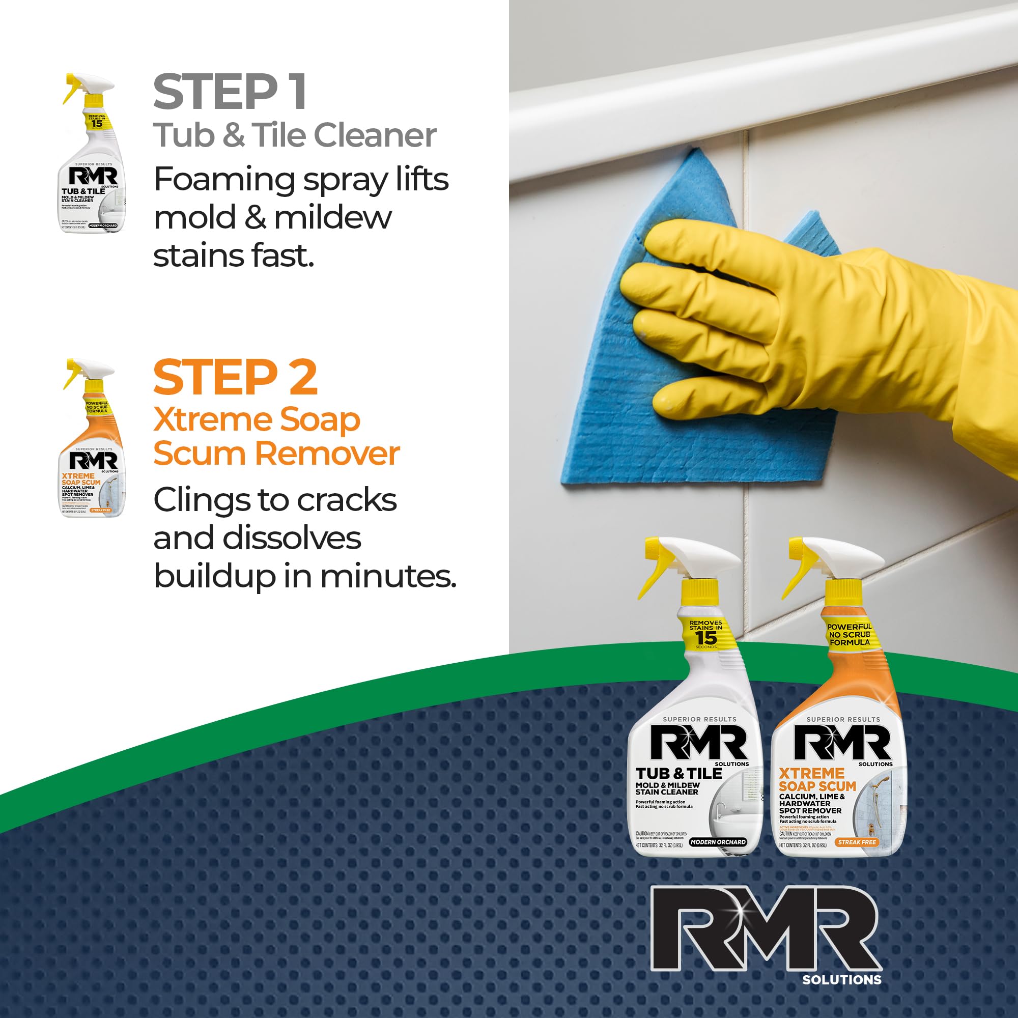 Shower tile grout and glass cleaning with the duo