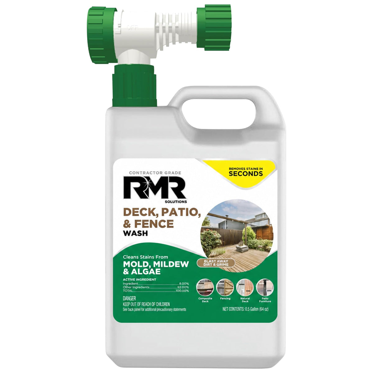 RMR Deck, Patio, & Fence Wash 64oz bottle with hose-end adapter