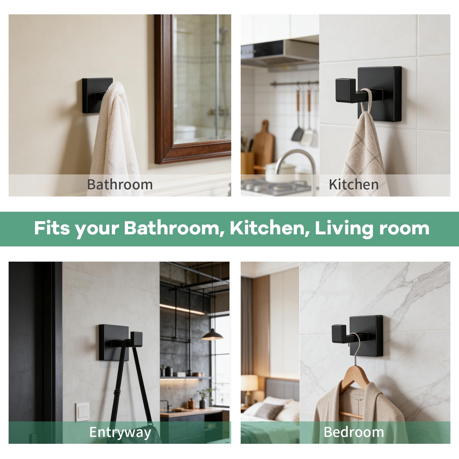 Hidden screw design towel hook with included mounting hardware