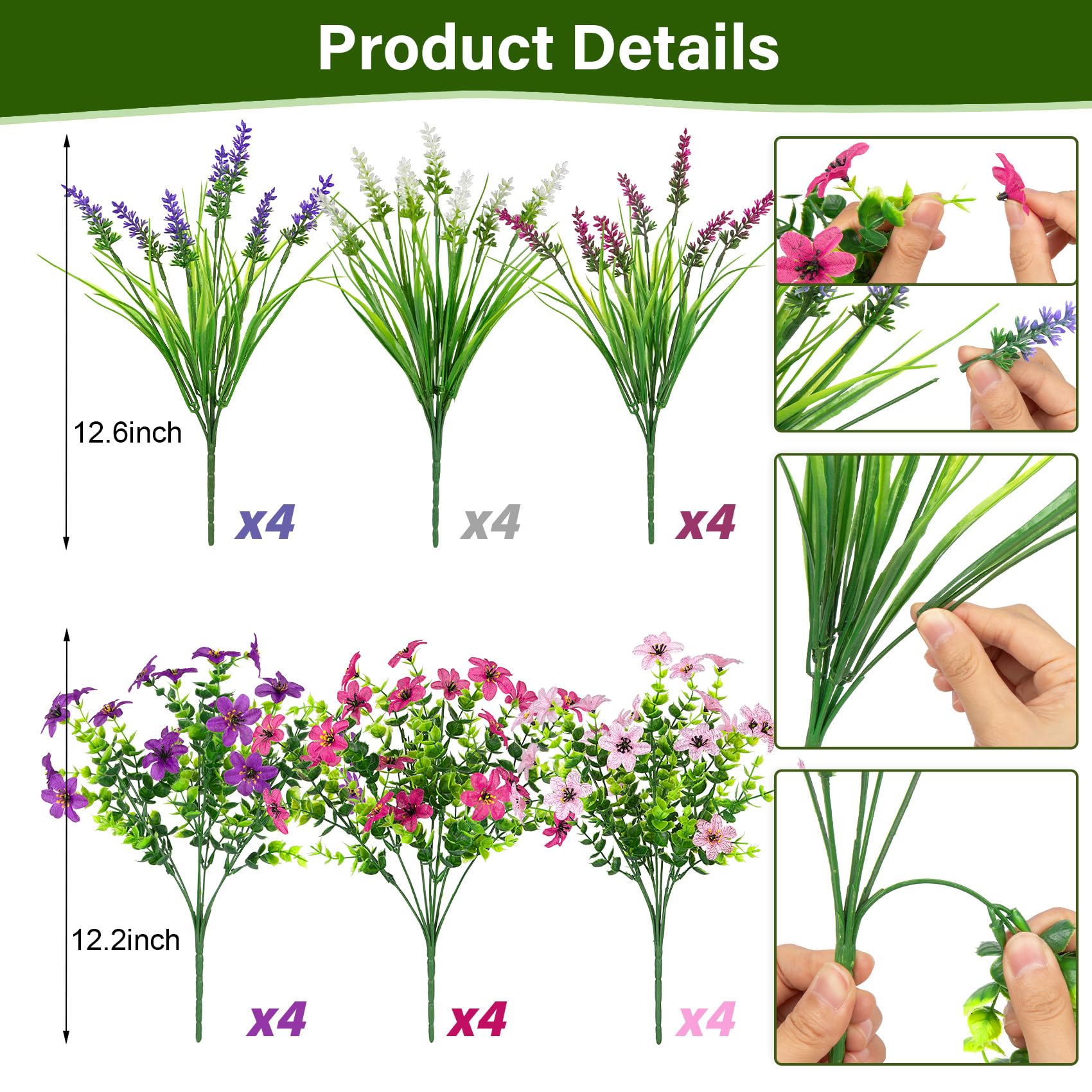 Roberly fake flowers 2 varieties 6 colors display