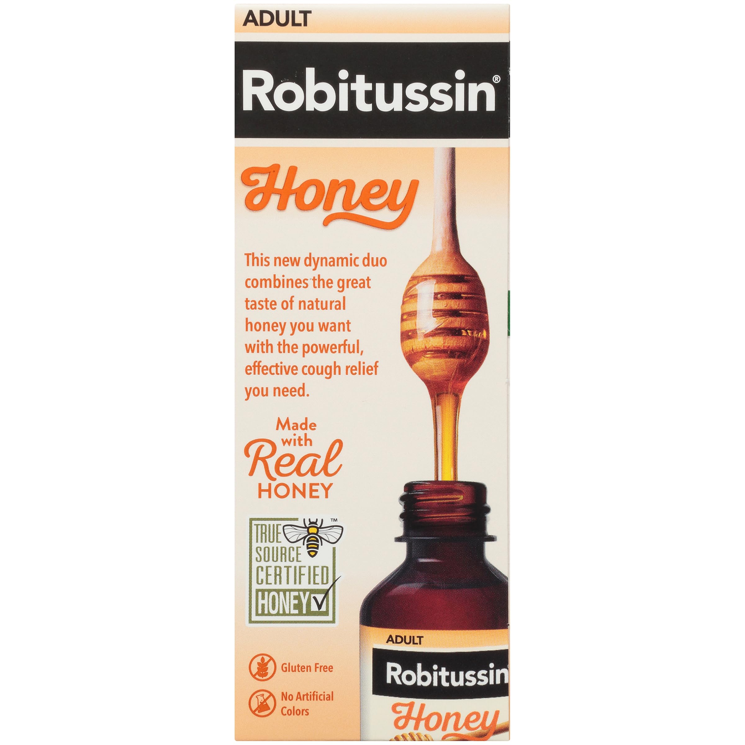 Robitussin DM cough medicine 20 mL dosing instruction label