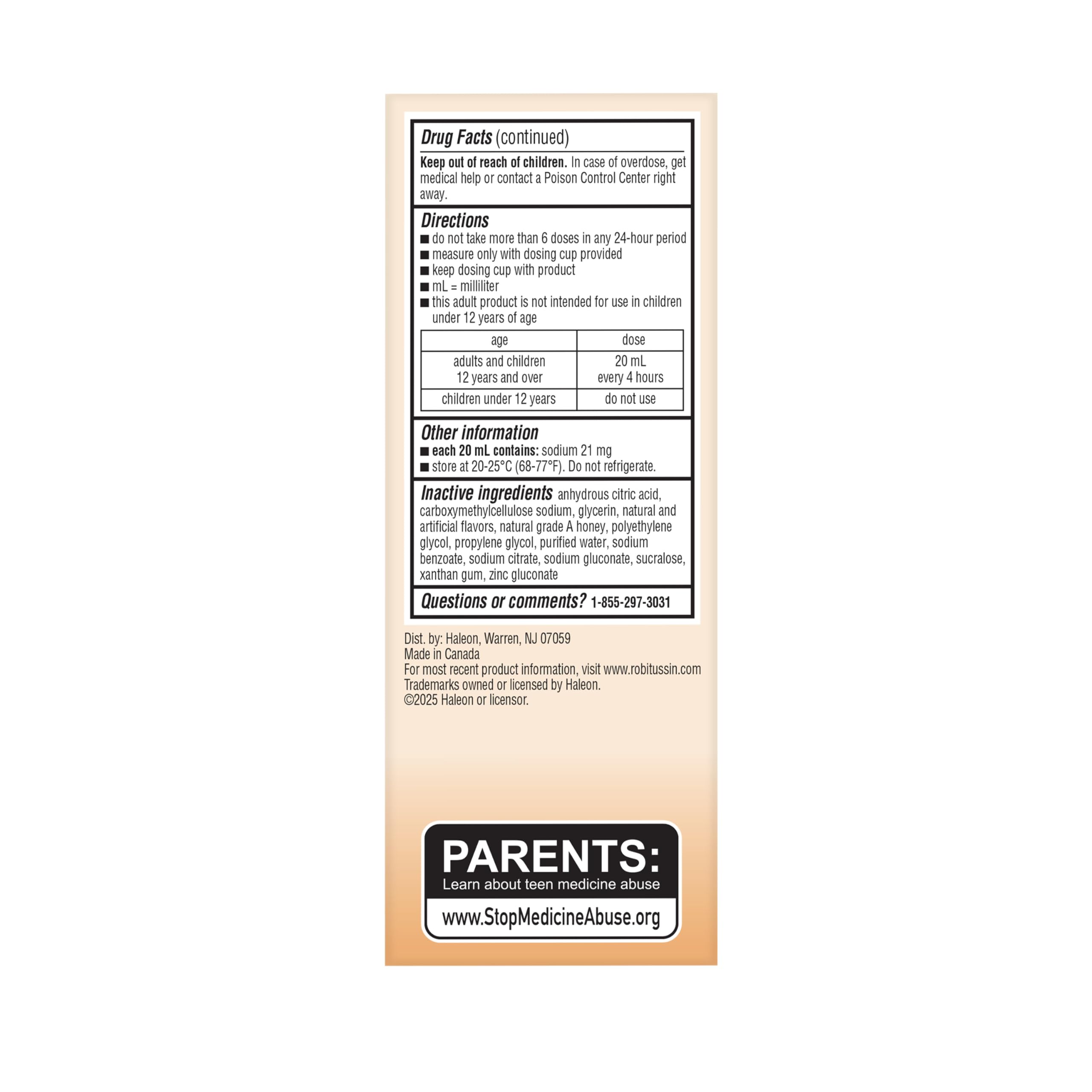 19.2 percent real honey per dose Robitussin DM