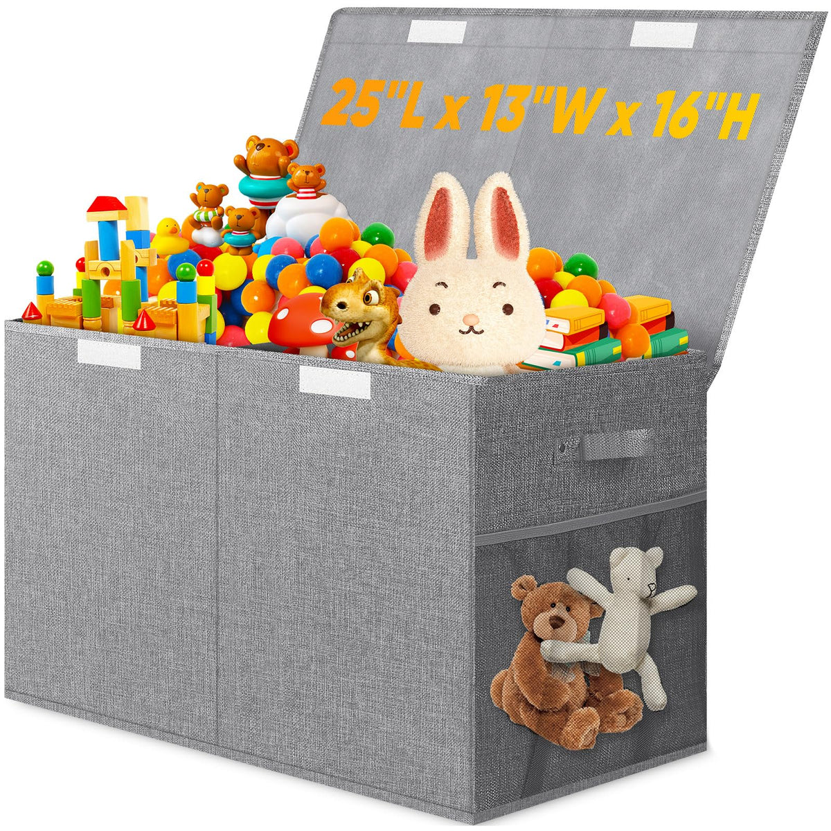 Rocamdo large toy storage box with lid divider in gray