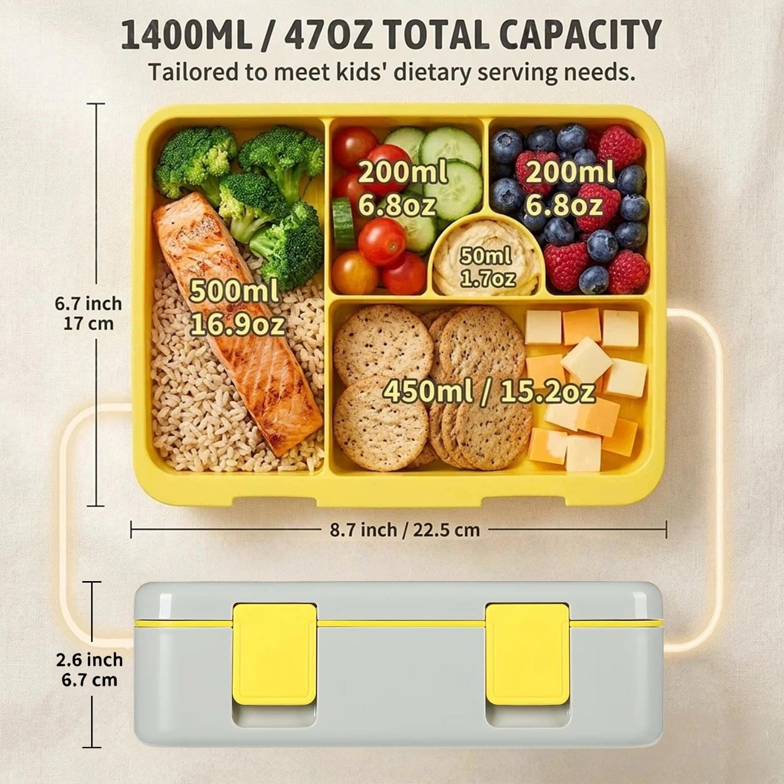 5.5 cup capacity bento lunch box for kids
