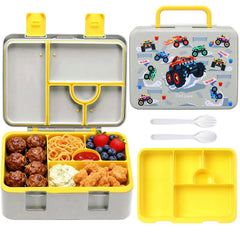 rockpapa bento lunch box for kids with 5 compartments and Trucks design