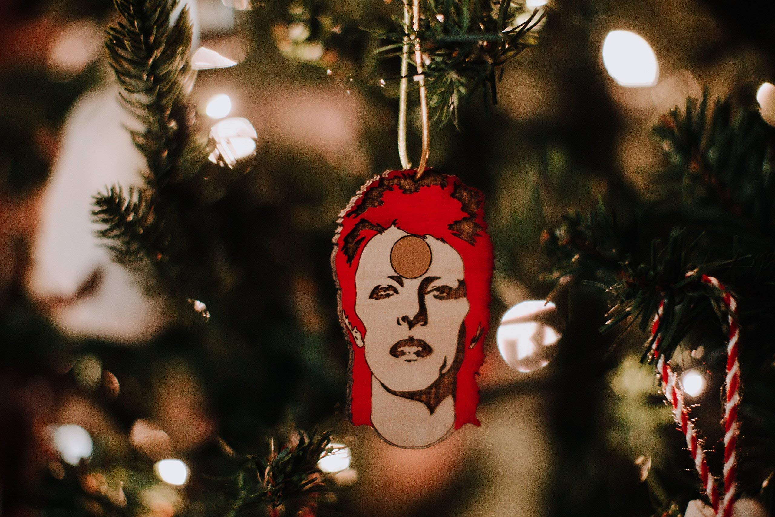 Rockstar Christmas Ornament birch wood detail