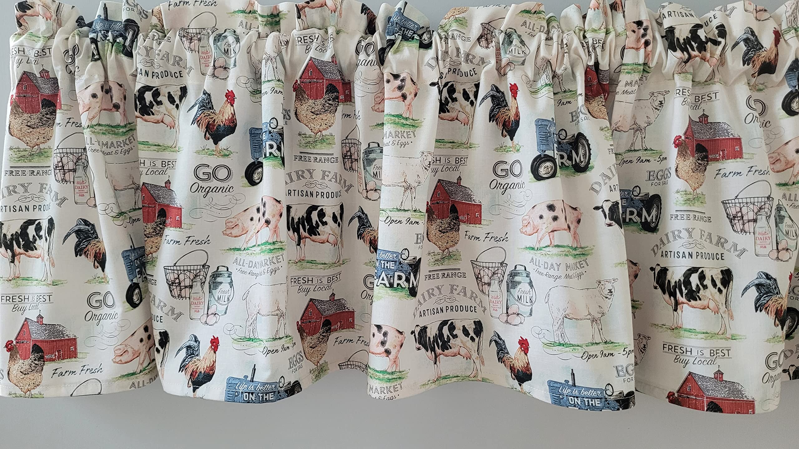 1in ruffle and 2in rod pocket detail on cream kitchen valance