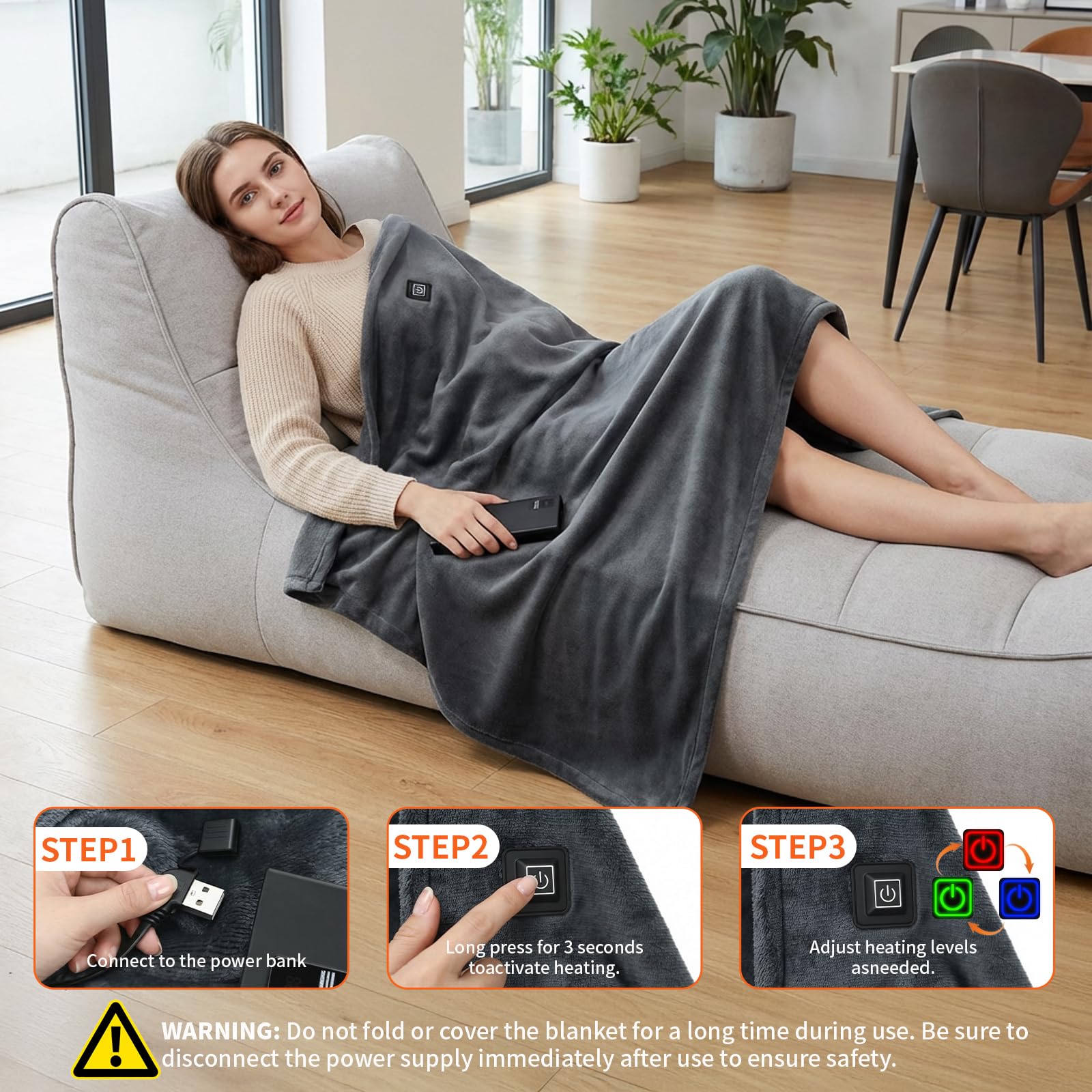Portable electric blanket for home office or outdoors