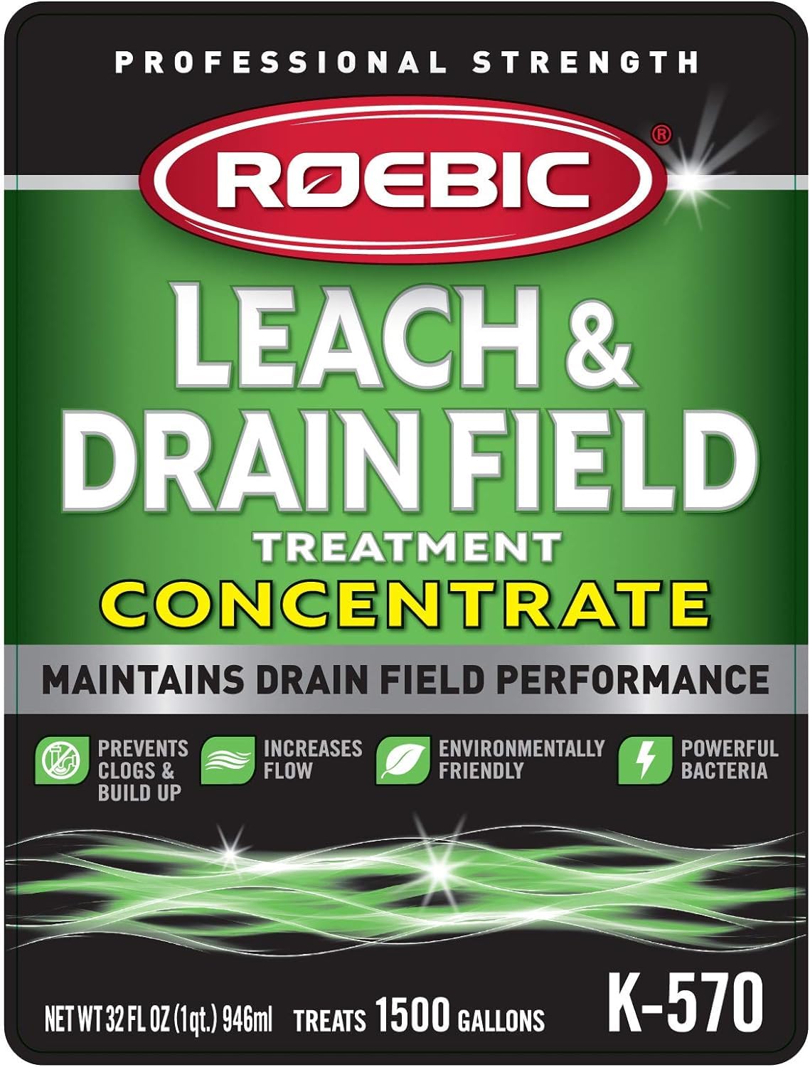 Roebic K-570 32 oz bottle label for septic treatment