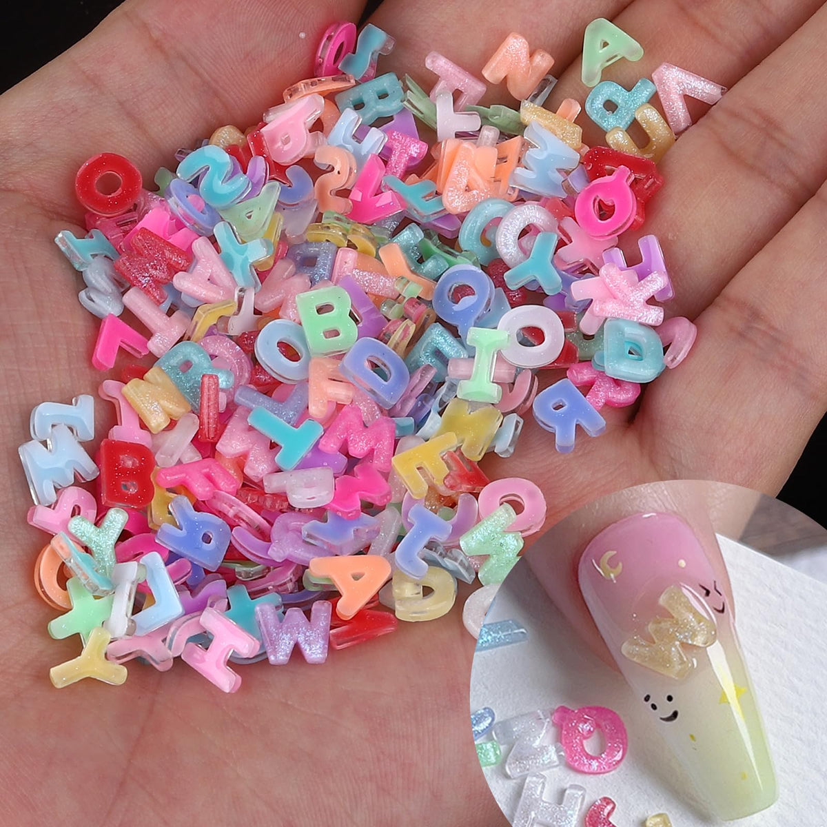 ROFIBUT letter nail art charms in assorted colors