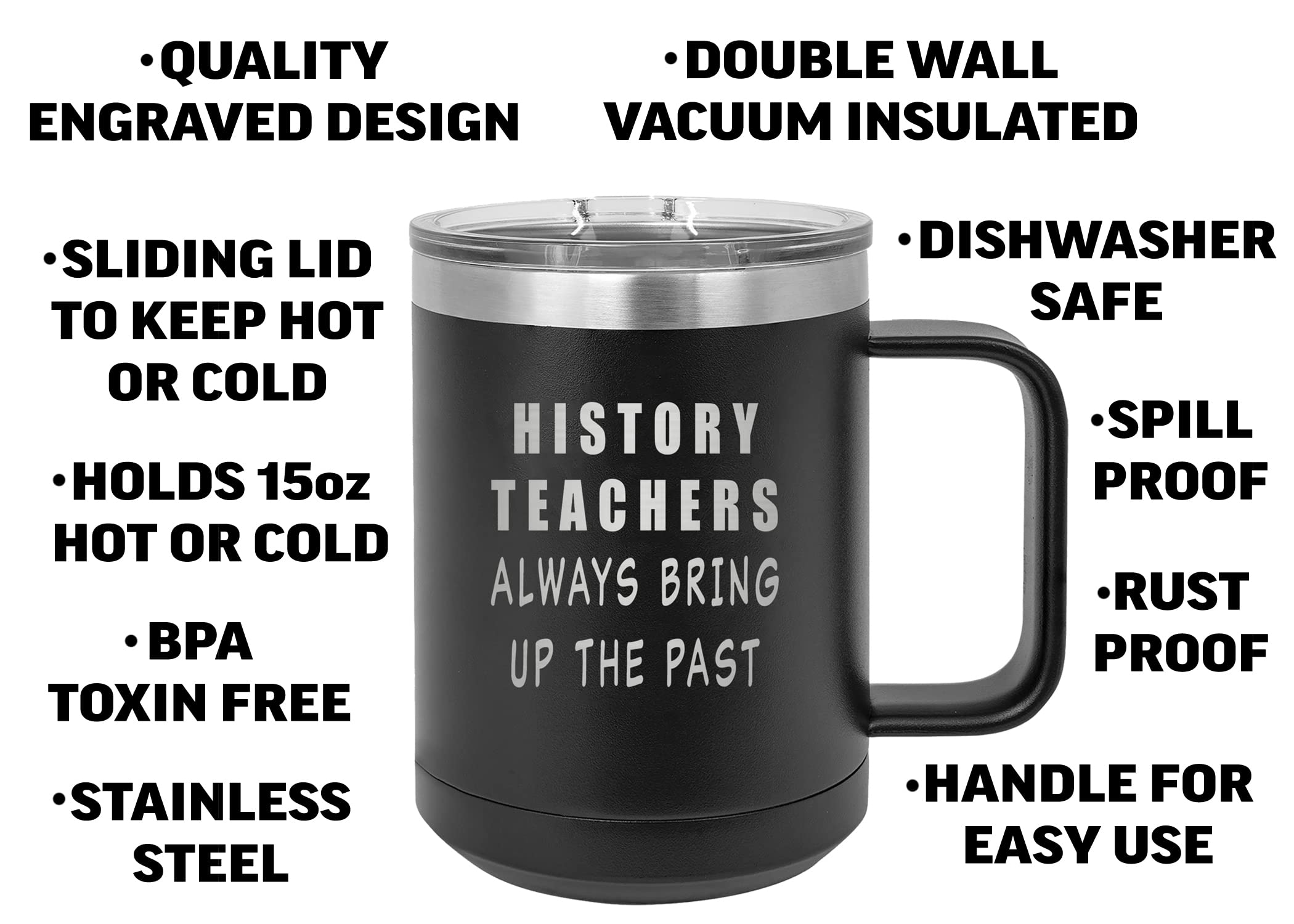 Stainless steel mug with spill proof lid history teacher
