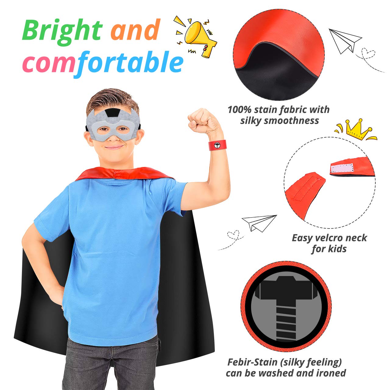 ROKO satin cape with Velcro neck fastener for easy wear