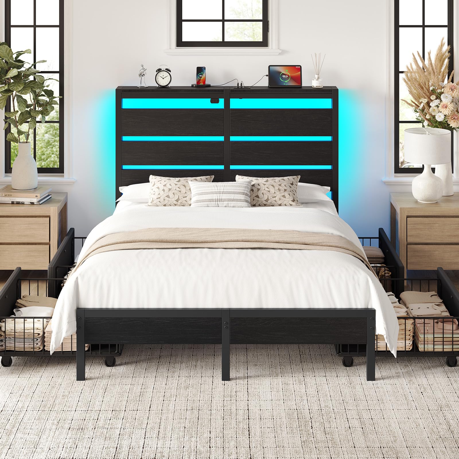 Rolanstar full size bed frame with USB charging station