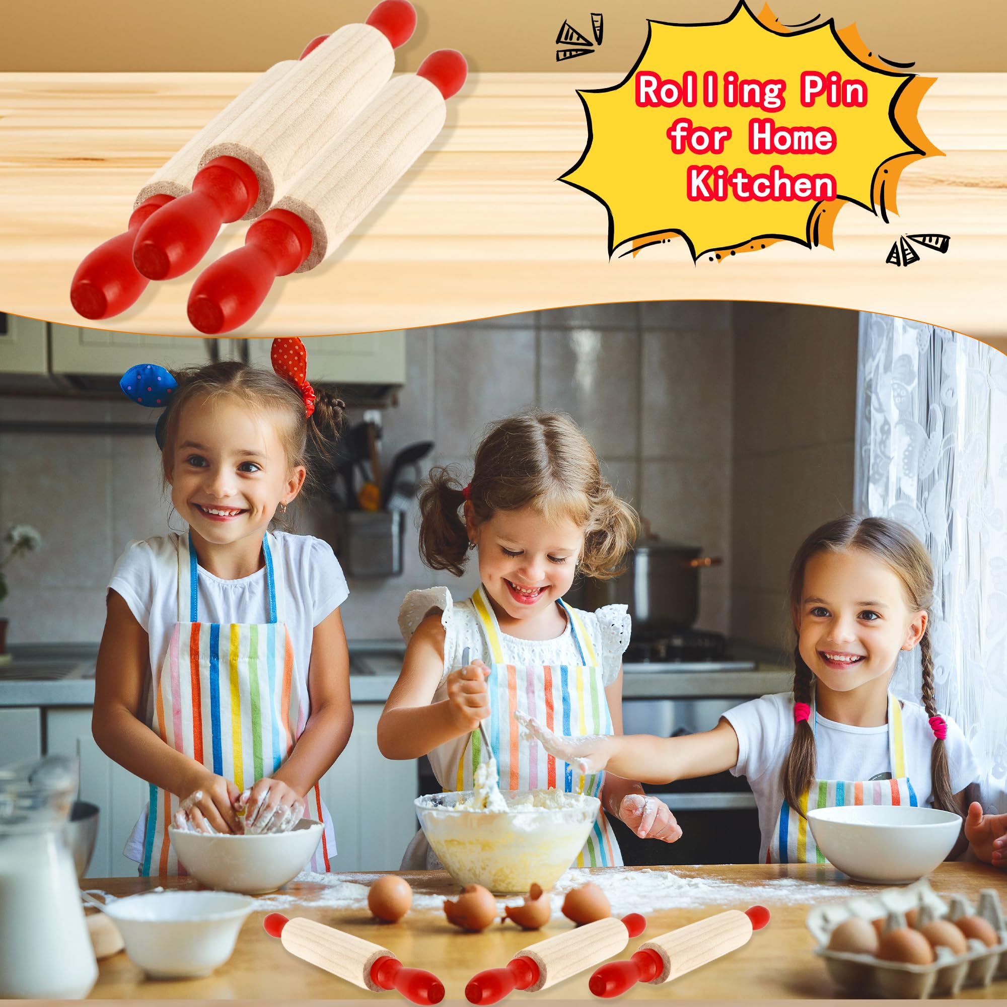 bright colored mini rolling pins for kids cooking play