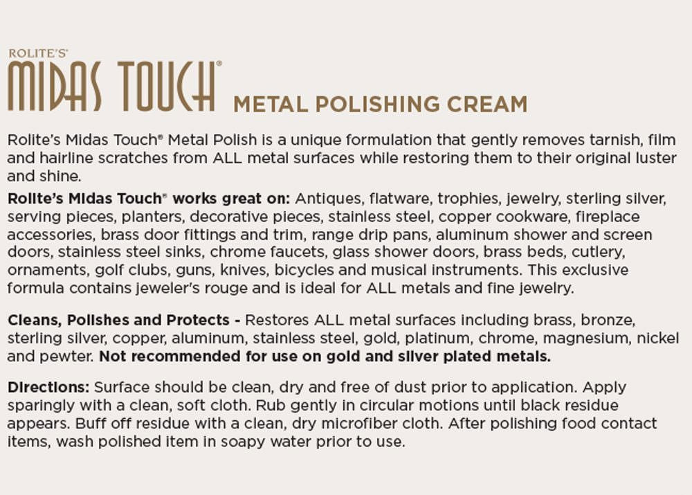Packaging label for Rolite Midas Touch metal polishing cream