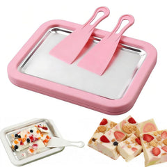 Rolled ice cream maker tray with dual scrapers for home use