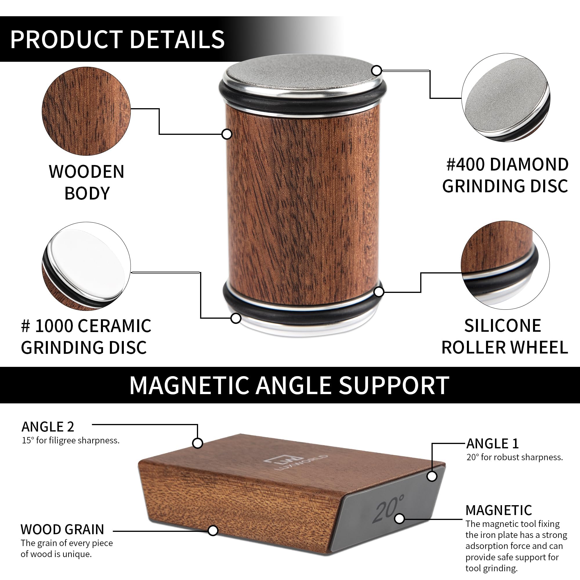 20 degree magnet setting on LUXWORLD sharpener for larger knives